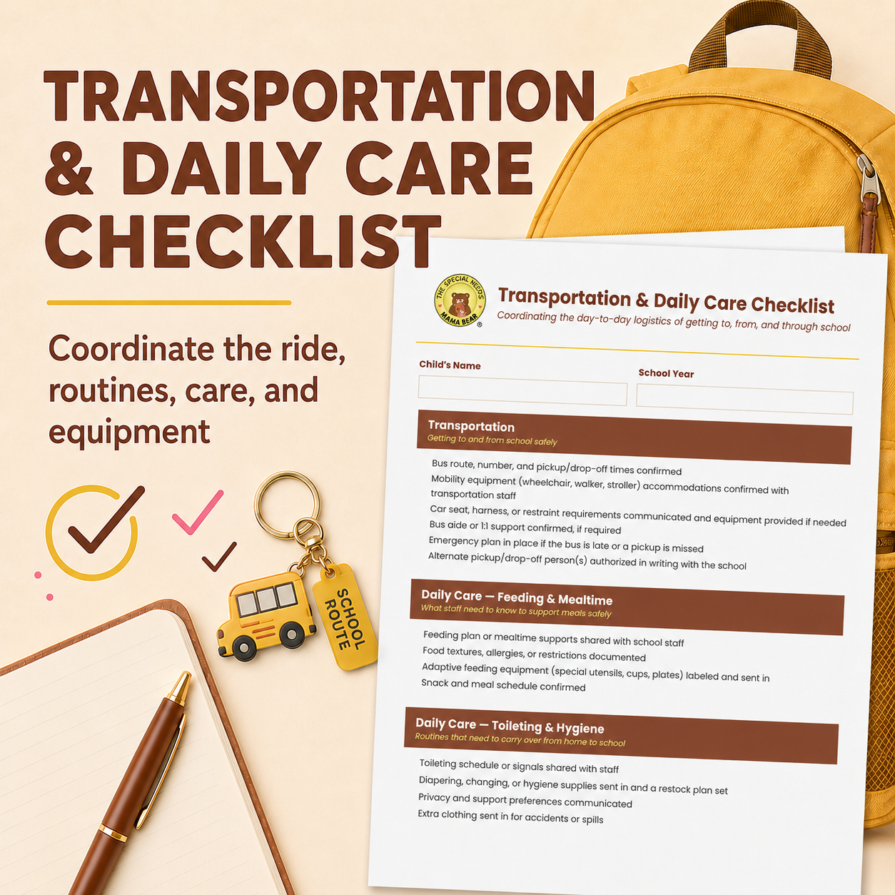Transportation & Daily Care Checklist for Children with Disabilities