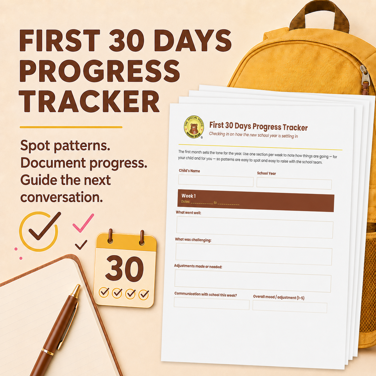 First 30 Days School Progress Tracker for Parents