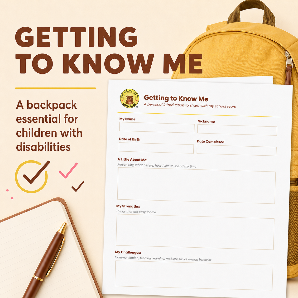 Getting to Know Me: A Backpack Information Sheet for Children with Disabilities