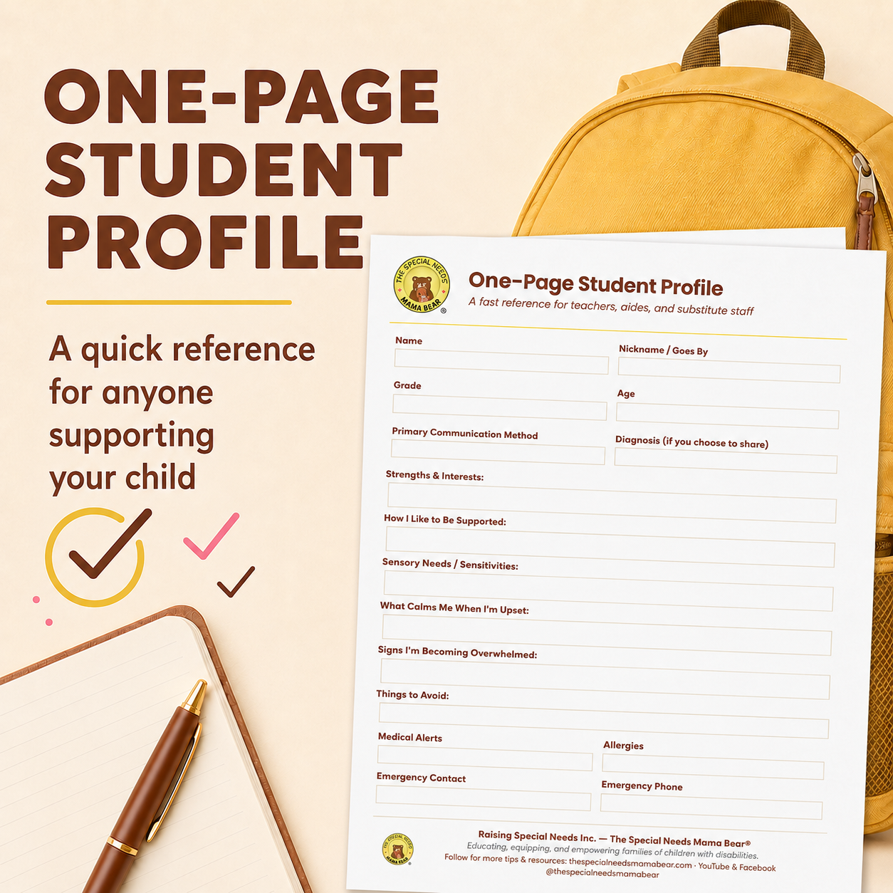 One-Page Student Profile: A Backpack Essential for Children with Disabilities